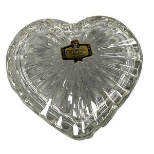 Heart-Shaped Crystal Zajecar 24% Lead Glass Trinket Box Made In Yugoslavia